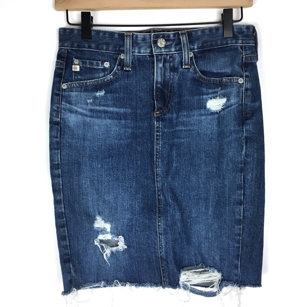 AG Adriano Goldschmied The Erin Pencil Skirt Stretch Denim Distressed 25 *FLAW*
